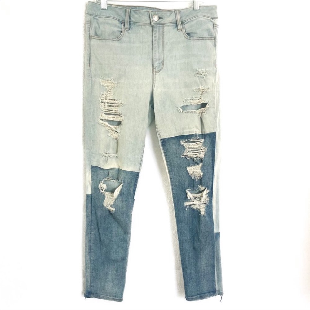 AE american eagle patchwork jeans stretch high rise skinny jegging plus size 14
